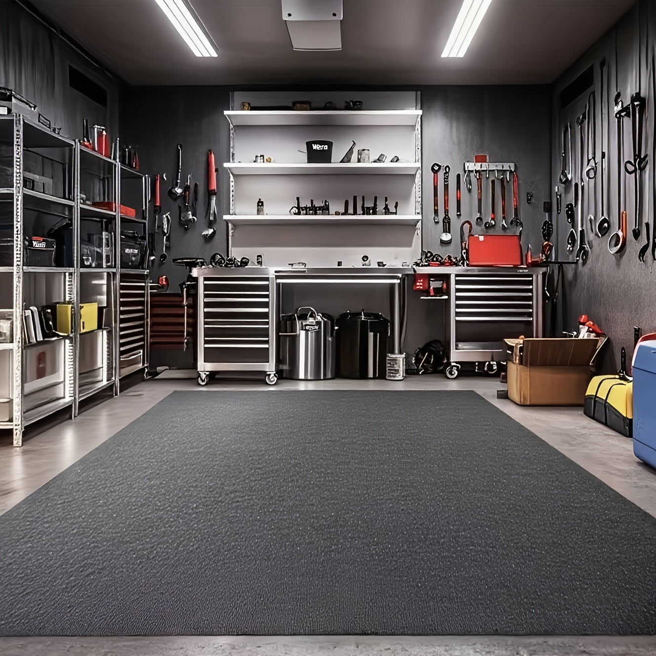 Heavy Duty Garage Floor Mat Extra Large Oil-Absorbing Non-Slip Waterproof Washable - 2.55mm Thick Rubber-Backed Felt Mat for Garage, Workshop, Driveway, Parking - Fits Cars, Trucks, SUVs, Motorcycles