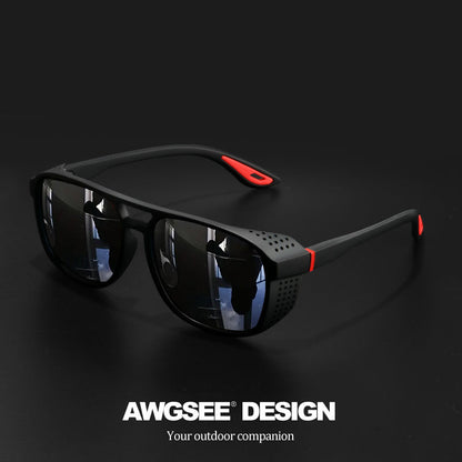 Polarized Steampunk Sports Sunglasses for Men & Women – UV400 HD Lens Cycling Running Fishing Driving Glasses, Durable Side Cutout Frame, Outdoor Athletic Eyewear