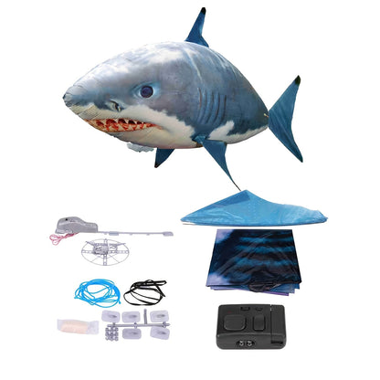 RC Flying Shark Inflatable Balloon Toy Remote Control Gliding Fish Hovers Mid-Air 57 Inch Indoor Outdoor Kids Teens Birthday Christmas Halloween Gift Blue Shark Orange Clownfish