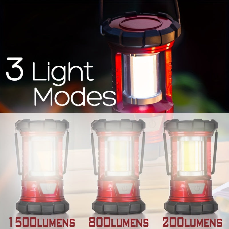 2 Pack Rechargeable Camping Lantern 1500LM LED with Phone Charger, 3 Light Modes, Portable Hurricane Emergency Lantern for Camping, Hiking, Power Outage, Outdoor Survival