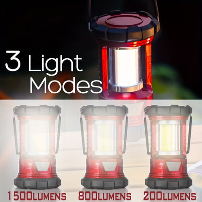 2 Pack Rechargeable Camping Lantern 1500LM LED with Phone Charger, 3 Light Modes, Portable Hurricane Emergency Lantern for Camping, Hiking, Power Outage, Outdoor Survival