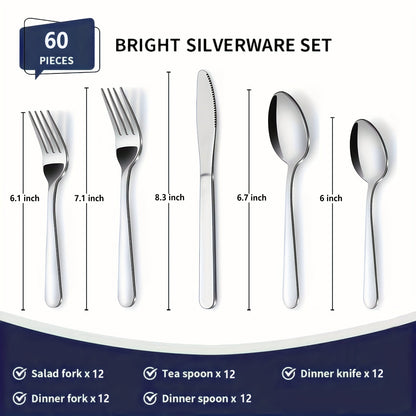 Stainless Steel Flatware Set 60/90 Piece – Silverware for 12-18 People with Gift Box, Steak Knives Salad Forks Dessert Spoons, Dishwasher Safe, for Home Wedding Camping Party Halloween