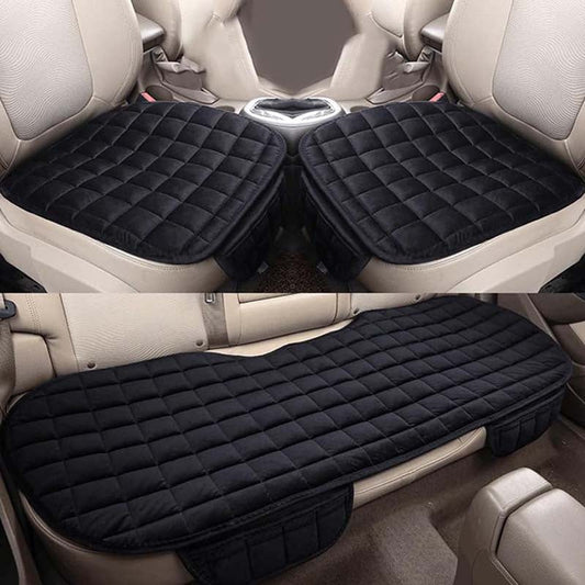 Plush Plaid Car Seat Cushion Protector 3-Piece Set – Thick Warm Memory Foam Pad, Non-Slip Breathable Universal Fit, Hand Washable Lightweight Car Seat Cover for 2 Front + 1 Back Seat, All Seasons