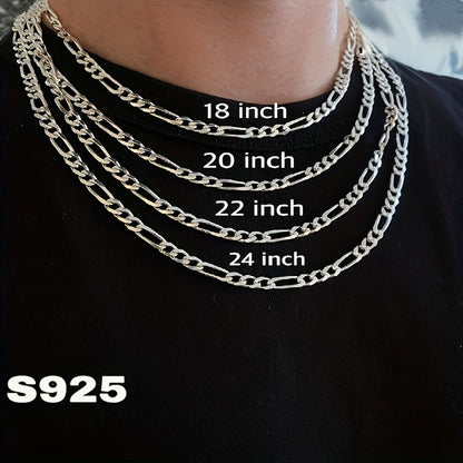 Italian 925 Sterling Silver 8mm Figaro Chain Necklace for Men & Women – Bold Retro Minimalist Design, Unisex Thick Link Necklace with Gift Box, Sizes 20–24 Inches