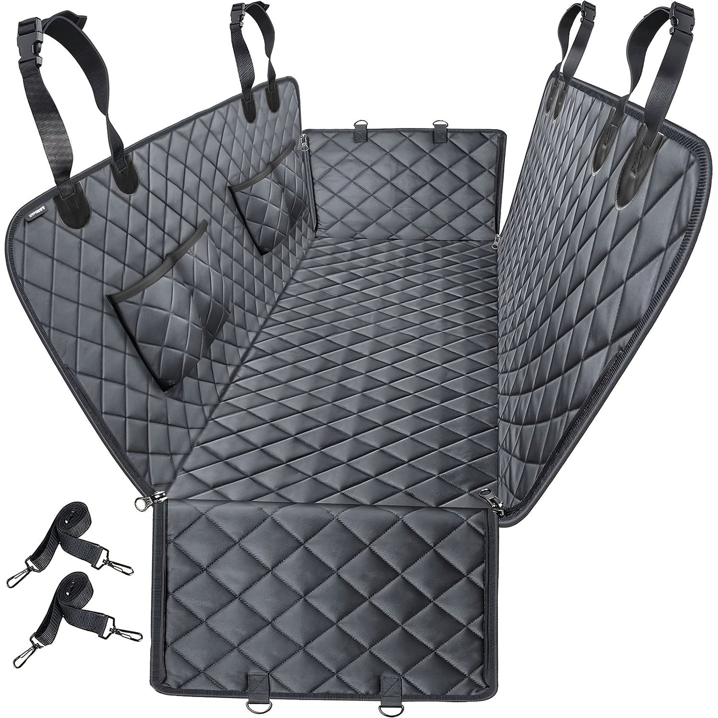Dog Car Seat Cover Pet Hammock 600D – Waterproof Scratch-Proof Rear Seat Protector with 4 Side Pockets & Non-Slip Backing, Fits Cars, Trucks & SUVs, Universal Fit for All Dog Breeds