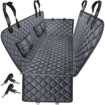 Dog Car Seat Cover Pet Hammock 600D – Waterproof Scratch-Proof Rear Seat Protector with 4 Side Pockets & Non-Slip Backing, Fits Cars, Trucks & SUVs, Universal Fit for All Dog Breeds