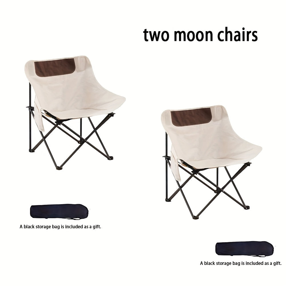 Portable Folding Moon Chair and Table Set 2 3 5pcs with Storage Bag for Beach Camping Fishing Family BBQ Picnic Outdoor Hiking Courtyard Black White
