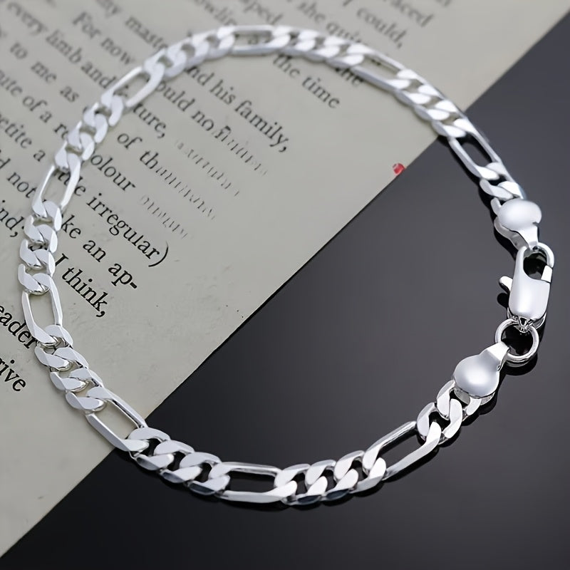 925 Sterling Silver Bracelet & Necklace Jewelry Set 2pcs Unisex – Hip Hop Chain Link Design for Men & Women, Perfect Christmas, Wedding & Gift for Him or Her