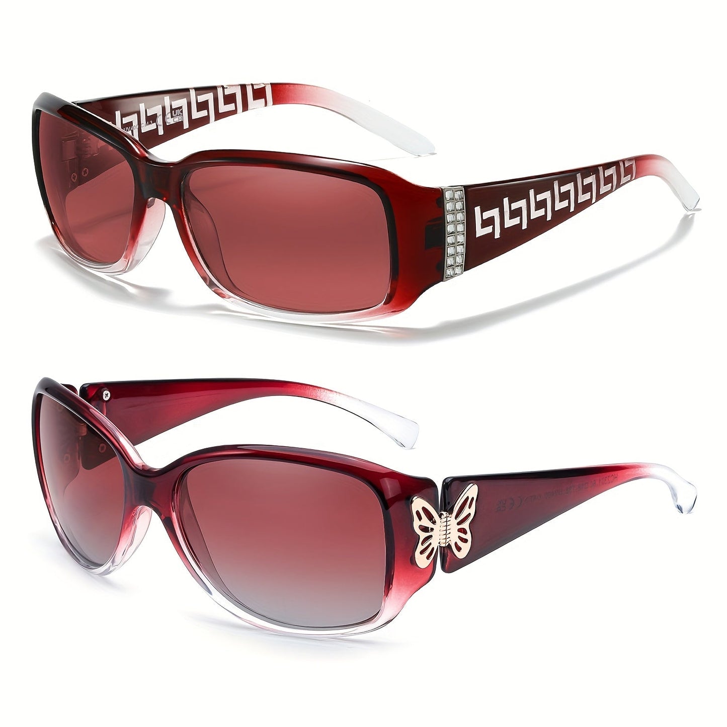 2PCS Women's Polarized Sunglasses UV400 – Butterfly & Heart Wrap-Around Jackie-O Style Trendy Fashion Eyewear for Driving, Beach & Outdoor, Multiple Colors Available