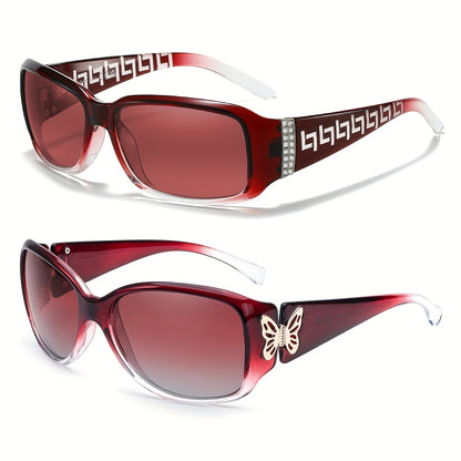 2PCS Women's Polarized Sunglasses UV400 – Butterfly & Heart Wrap-Around Jackie-O Style Trendy Fashion Eyewear for Driving, Beach & Outdoor, Multiple Colors Available