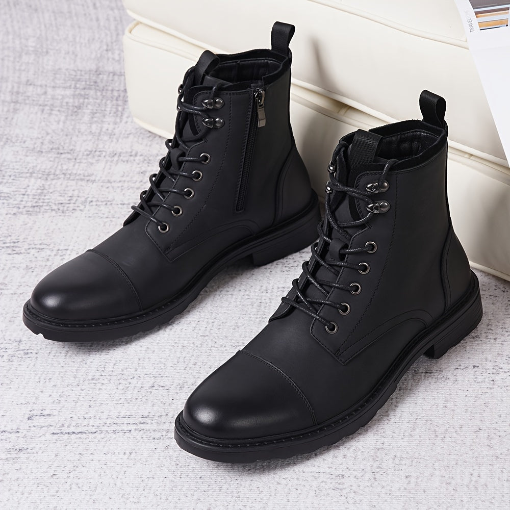 Men's Motorcycle Chukka Boots – Zipper & Lace-Up Genuine Leather Casual Fashion Boots with Non-Slip Sole, Cap Toe, Breathable Cushioned Insole, Black & Brown | Velora