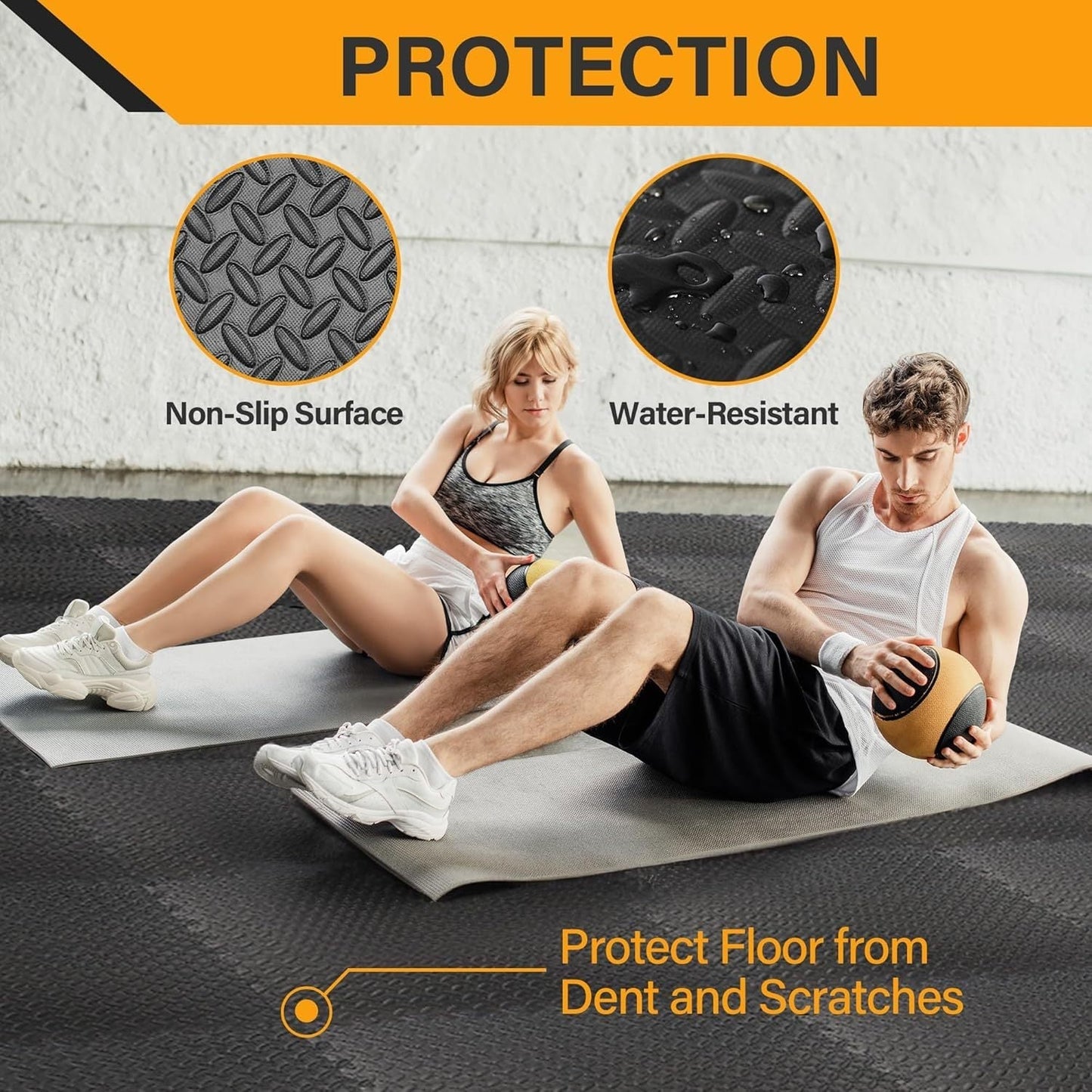 EVA Foam Puzzle Exercise Mat 24 SQFT 6-Tile Interlocking Floor Mat 24x24x0.5 Inch for Gym Garage Home Office Yoga Gymnastics Pilates Black