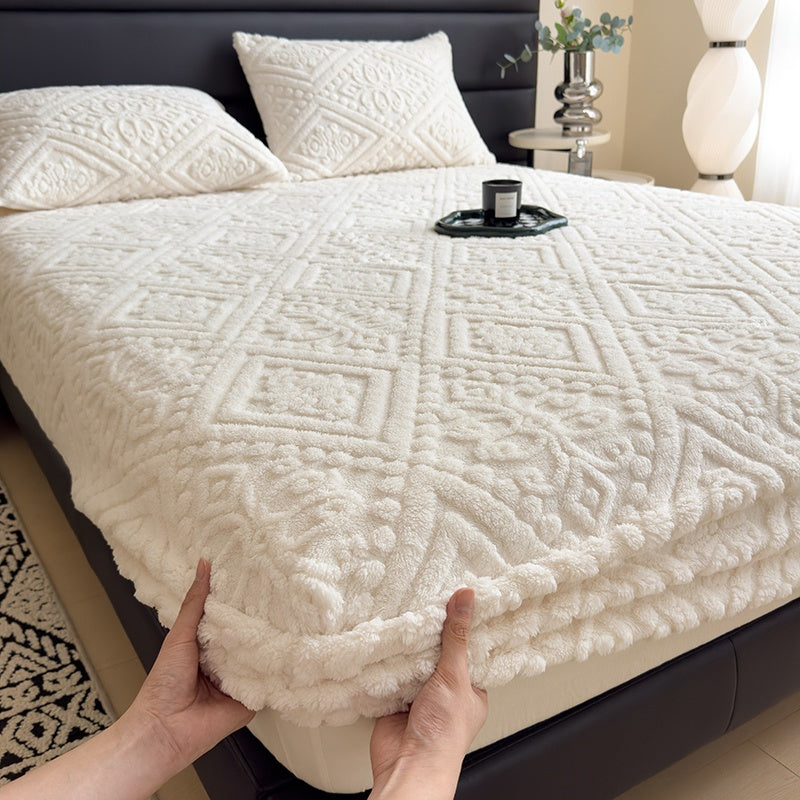 European Embossed Soft Bed Sheet Deep Pocket All Season | Super Soft Machine Washable Mattress Cover | Twin Full Queen King Bedding | Warm Breathable Fitted Sheet | White Gray Khaki Blue Green