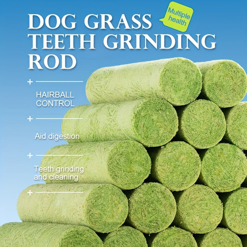 15pcs Dog Grass Stick Chews – Natural Teeth Cleaning Chewable Treats, Breath Freshener, High Fiber Digestive Health Snack Made with Grass & Meat – Healthy Dog Treat for All Breeds