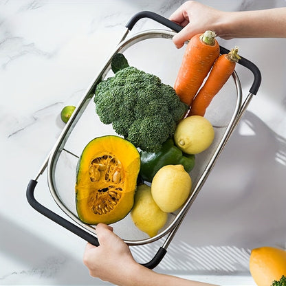Expandable Stainless Steel Colander Strainer – Fine Mesh Drain Basket for Vegetables Fruits Pasta, Food-Safe Kitchen Essentials, Adjustable Size, Easy Storage