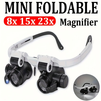 Head Mounted Magnifier 8X 15X 23X Hands-Free Dual Lens Magnifying Glasses with Adjustable Headband for Jewelry Making Electronics Repair Crafting Reading and Precision Work