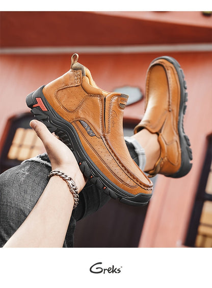 GREKS Men's Hand Stitched Slip-On Ankle Boots Casual Moccasin Chukka Loafers Non-Slip Sole for Outdoor Hiking Driving Daily Wear – Comfortable Lightweight Men's Shoes