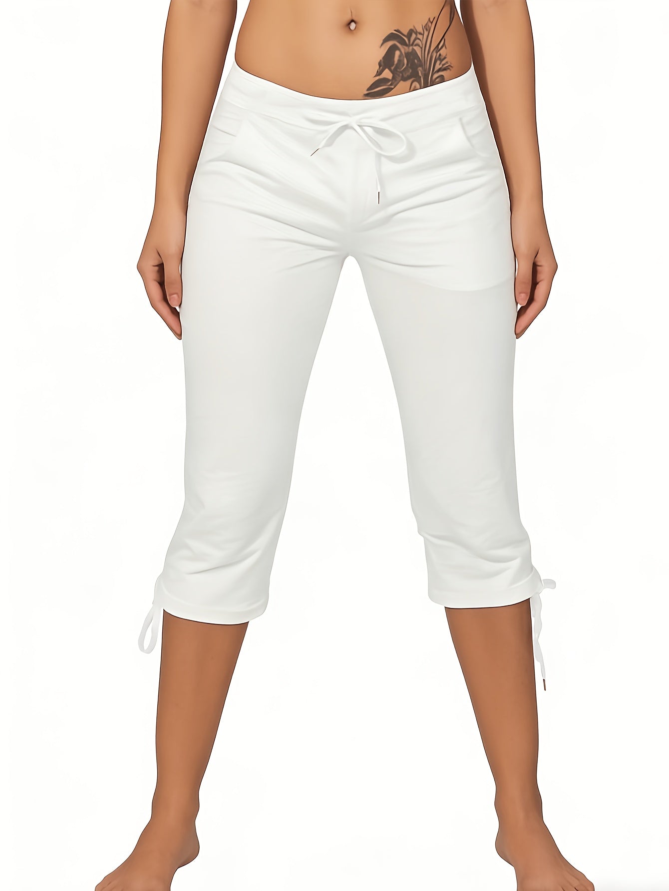 Women's Lightweight Cropped Trousers 4-Pack – Drawstring Waist Loose Fit Capri Pants, Casual Breathable Summer Bottoms for Women, Sizes S-XXL, Multiple Color Sets
