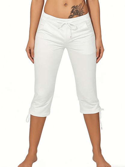 Women's Lightweight Cropped Trousers 4-Pack – Drawstring Waist Loose Fit Capri Pants, Casual Breathable Summer Bottoms for Women, Sizes S-XXL, Multiple Color Sets