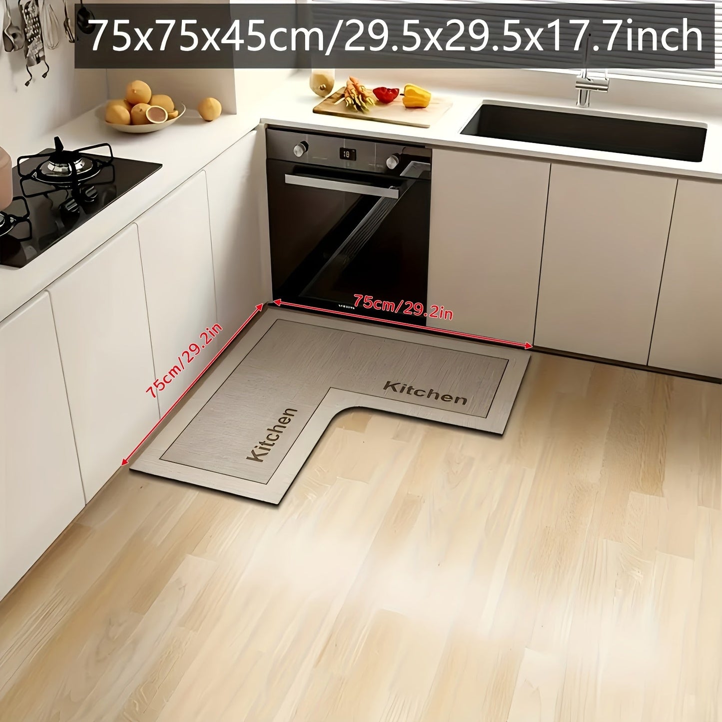 Kitchen Mat Non-Slip Microfiber Rug – Anti-Fatigue Machine Washable Kitchen Floor Mat with "Kitchen" Text, Soft Cushioned Standing Mat for Kitchen, Entryway & Dining Room, Camel & Dark Gray