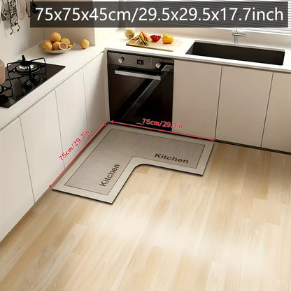 Kitchen Mat Non-Slip Microfiber Rug – Anti-Fatigue Machine Washable Kitchen Floor Mat with "Kitchen" Text, Soft Cushioned Standing Mat for Kitchen, Entryway & Dining Room, Camel & Dark Gray