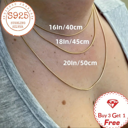 24K Gold Plated 925 Sterling Silver Snake Chain Necklace 1mm – Handmade Layering Necklace with Gift Box for Women & Men, Perfect for Valentine's Day, Mother's Day, Christmas & Birthdays