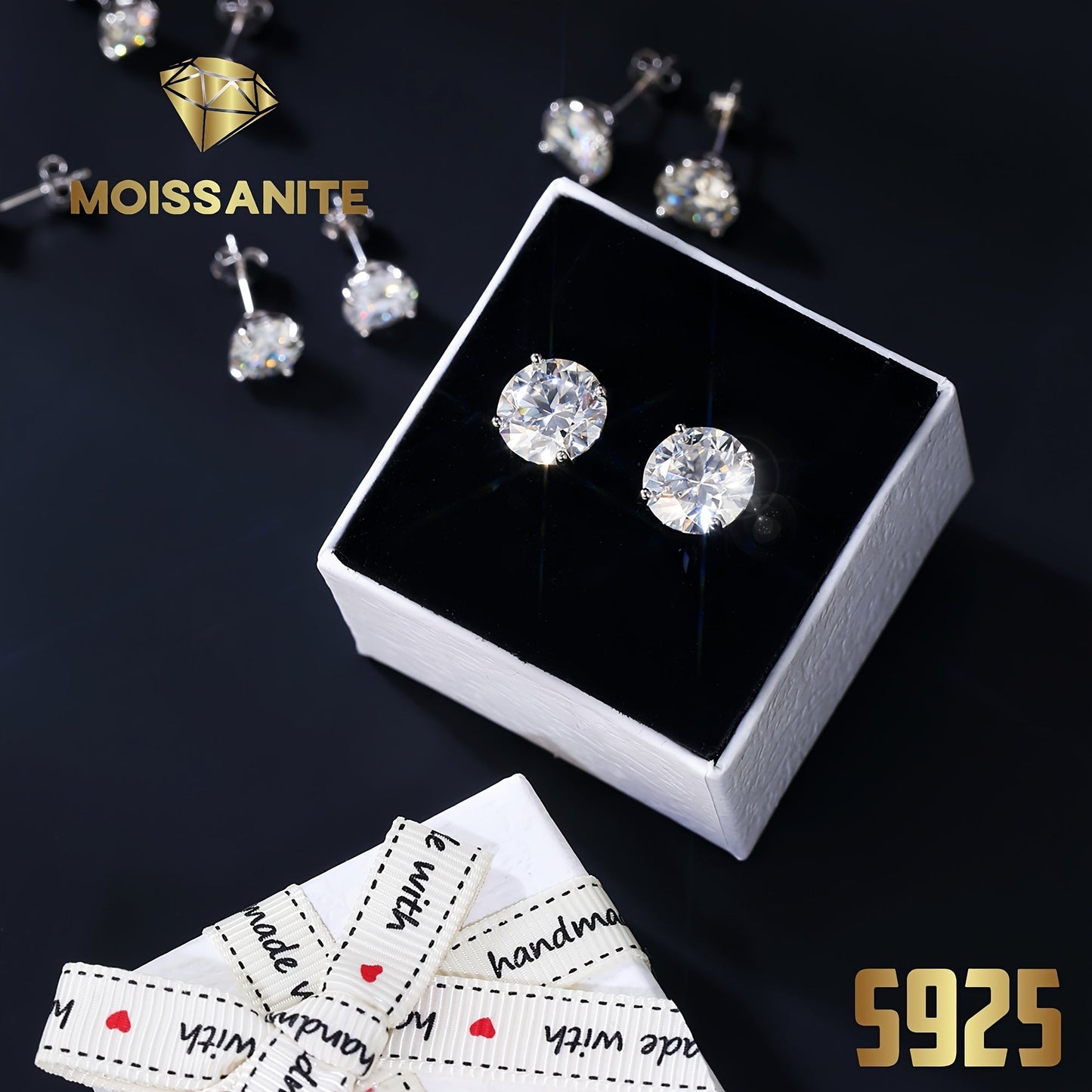 Classic Moissanite Stud Earrings D Color VVS1 S925 Sterling Silver – GRA Certified Lab Diamond Studs in 0.5CT to 5CT Per Ear, Ideal Gift for Birthday, Mother's Day & Wedding, Includes Velvet Pouch & Polishing Cloth