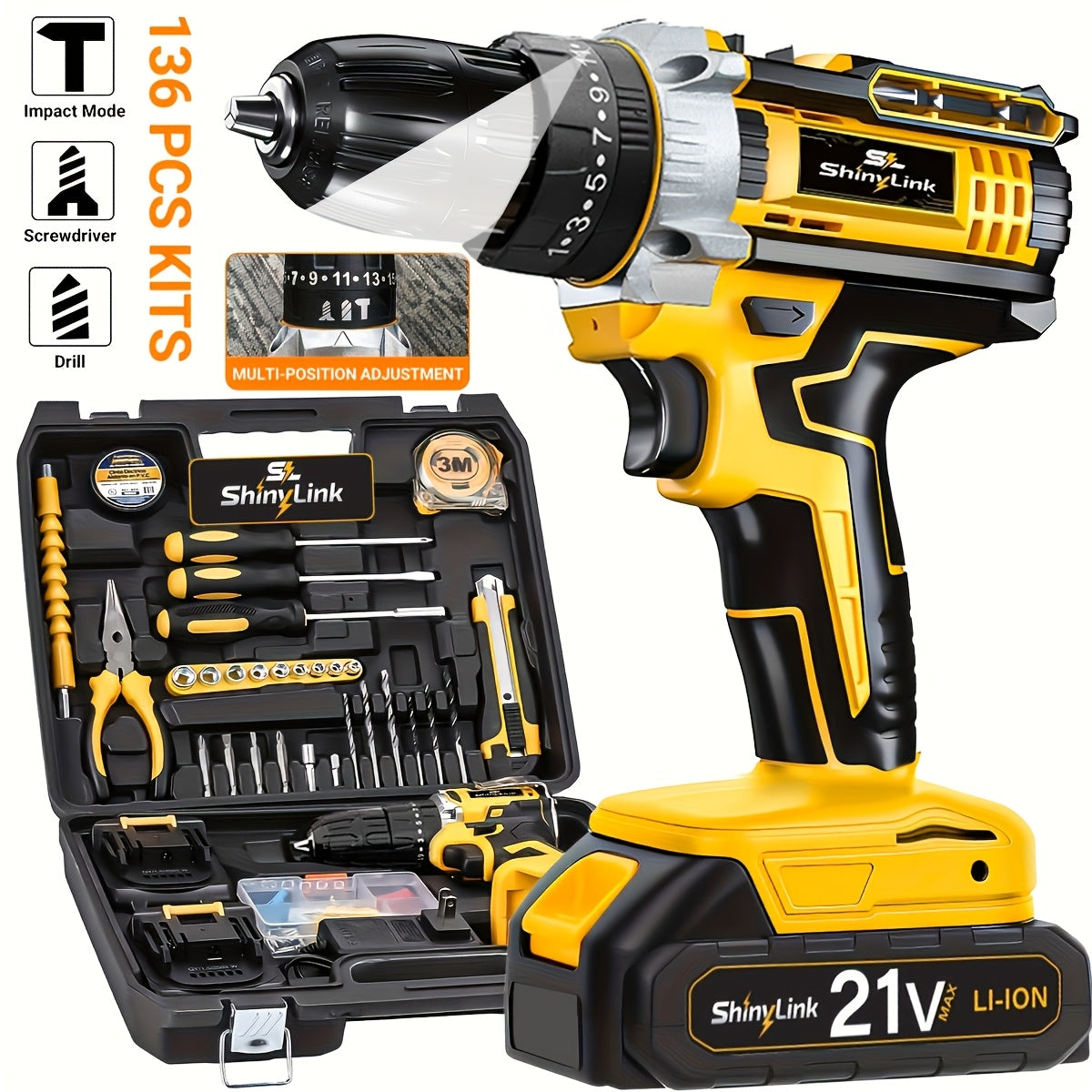 21V Cordless Drill Set 18-148 Piece | Rechargeable Electric Drill Driver with 2 Batteries, Screwdriver Bits, Hand Tools & Toolbox – Complete DIY Home Repair Kit, Gift for Men