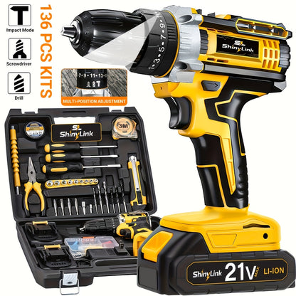 21V Cordless Drill Set 18-148 Piece | Rechargeable Electric Drill Driver with 2 Batteries, Screwdriver Bits, Hand Tools & Toolbox – Complete DIY Home Repair Kit, Gift for Men
