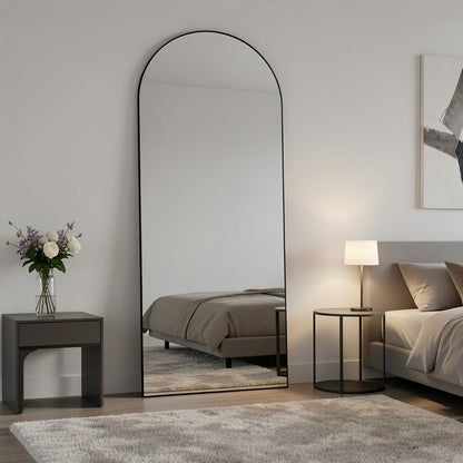 Arched Full Length Mirror with Stand 64x21 / 59x16 Inch, Aluminum Alloy Frame Shatter-Proof Nano Glass Floor Mirror, Standing Full Body Mirror for Bedroom Living Room Cloakroom Wall Decor