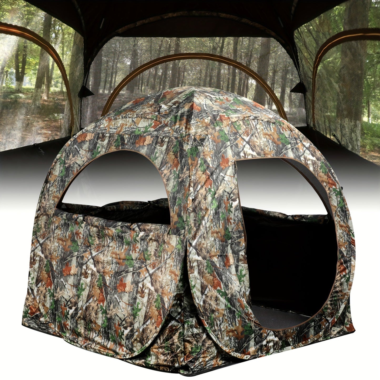 Pop-Up Hunting Blind 2-3 Person – 270° See-Through Design, Camouflage Ground Blind for Deer & Turkey Hunting, Easy Setup with Carrying Case