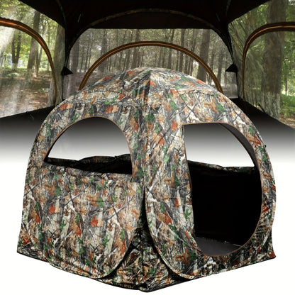 Pop-Up Hunting Blind 2-3 Person – 270° See-Through Design, Camouflage Ground Blind for Deer & Turkey Hunting, Easy Setup with Carrying Case
