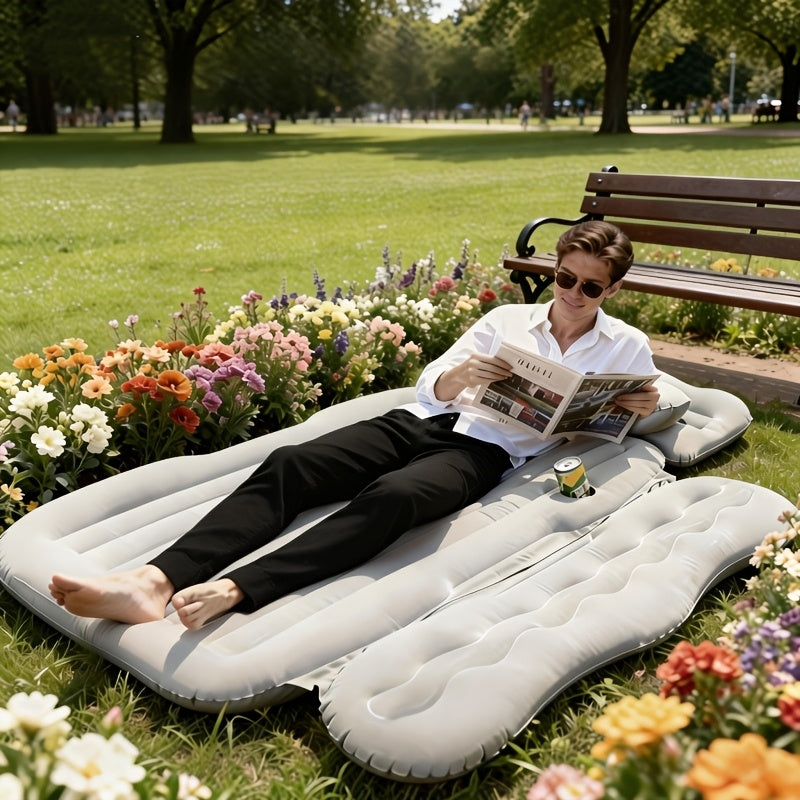Car Inflatable Bed for SUV Sedan Soft Flocked Rear Seat Air Mattress Foldable Portable Sleeping Mat for Camping Road Trips Picnics – Includes Air Pump & Storage Bag, Black Grey Beige Pink