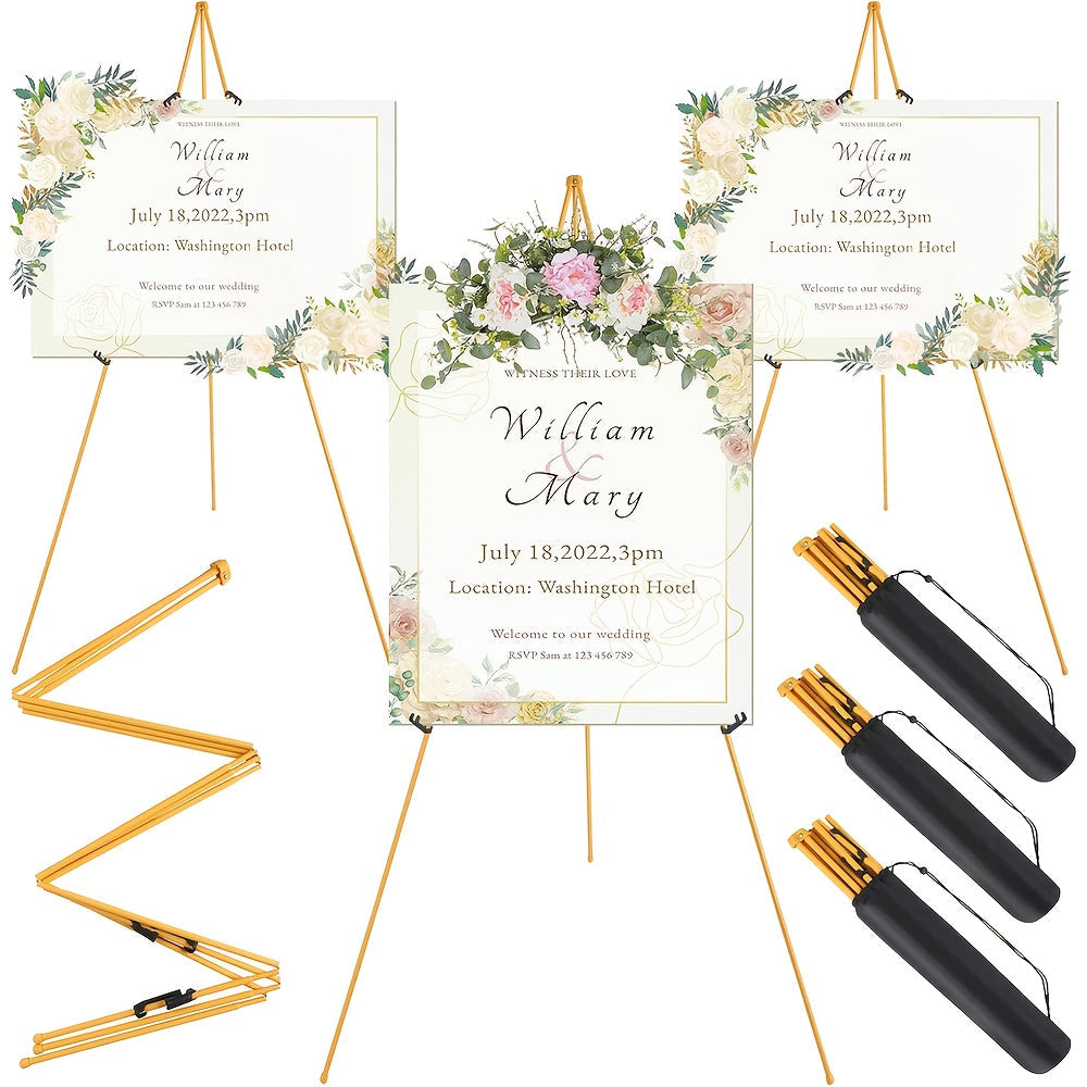 63 Inch Portable Tripod Easel Stand Foldable with Carrying Bag – Adjustable Metal Floor Easel for Wedding Signs Posters Art Painting Trade Shows and Events – Holds Up to 10 lbs