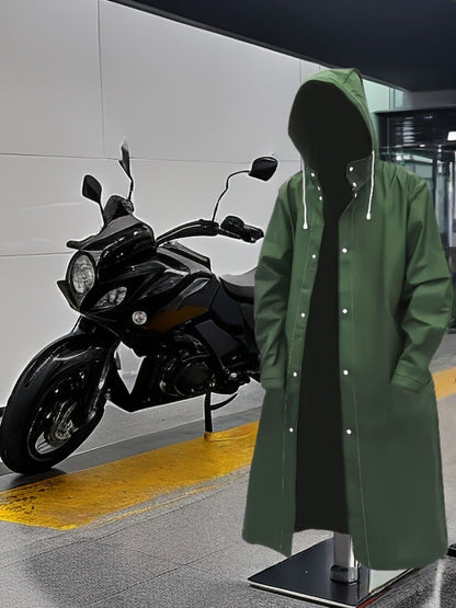 Waterproof Hooded Long Raincoat for Men & Women – Full-Zip Windproof Outdoor Rain Jacket with Adjustable Hood, Loose Breathable Fit for Hiking, Cycling, Fishing & Biking – Unisex Adult Rainwear
