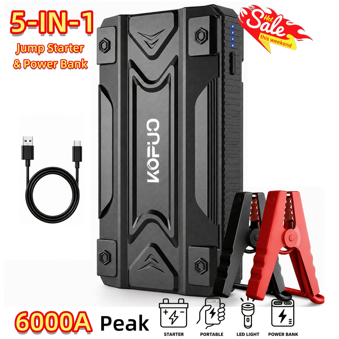 Portable Car Jump Starter with Air Compressor 20000A Peak 7-in-1 Battery Booster Pack with 150PSI Tire Inflator, Power Bank, LED Light & LCD Display – 12V Emergency Roadside Kit for Car SUV Truck