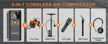 Portable Tire Inflator 150PSI Cordless with 5000mAh Battery, 4+ Inflation Modes, Auto-Stop & LED Light – Digital Gauge Air Compressor for Car, Motorcycle, Bicycle & Sports Balls – Velora
