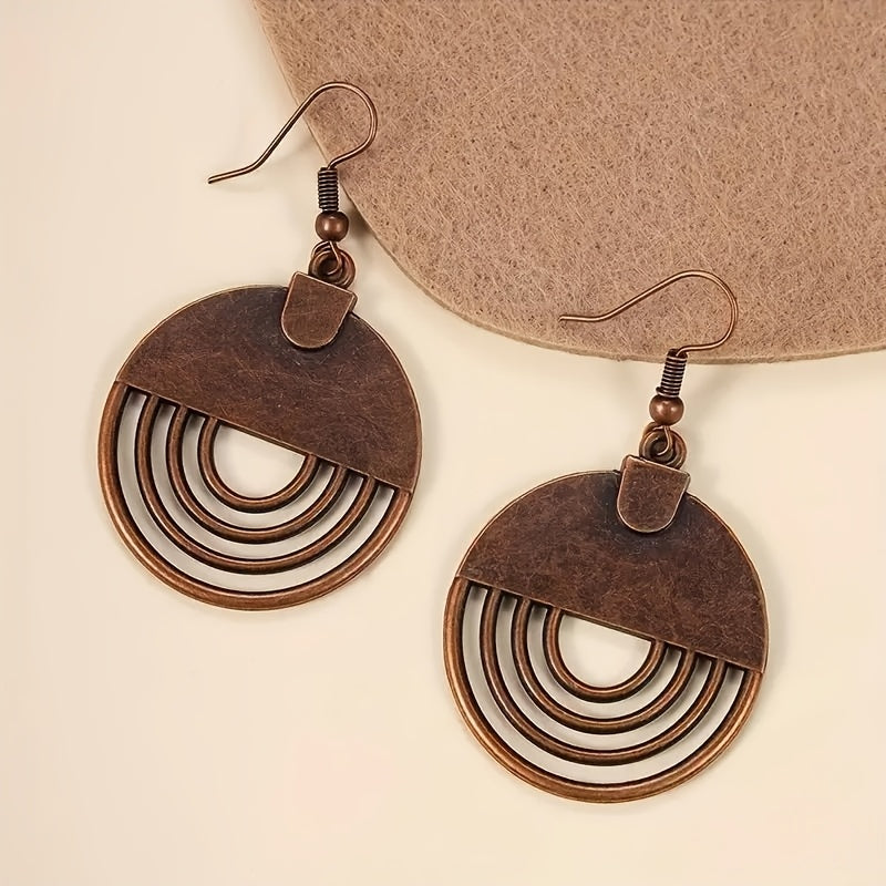 9-Pair Bohemian Geometric Earrings Set for Women – Wooden Leather Retro Sunflower Circular Earrings, Multicolor Boho Style, Perfect Christmas & Birthday Gift