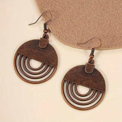 9-Pair Bohemian Geometric Earrings Set for Women – Wooden Leather Retro Sunflower Circular Earrings, Multicolor Boho Style, Perfect Christmas & Birthday Gift