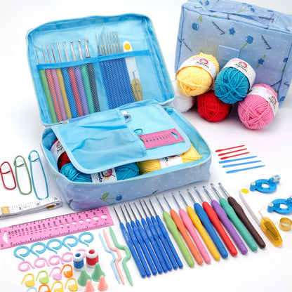 67pcs Complete Crochet Starter Kit for Beginners and Adults - All-in-One Set with 5 Skeins of Yarn, 9 Ergonomic Soft-Grip Hooks 2mm to 6mm, 8 Fine Hooks, Full Accessories and Portable Printed Bag, Perfect DIY Craft Gift for Women and Teens