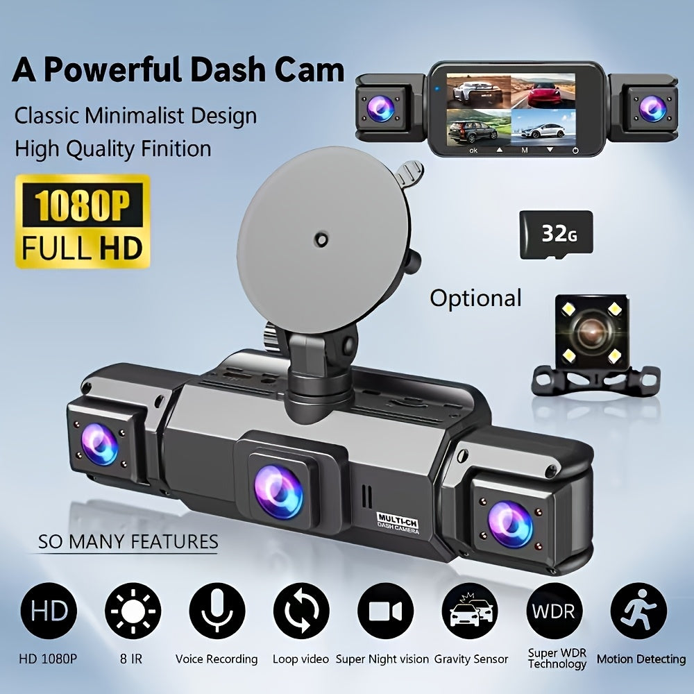 360° Dash Cam 3/4 Channel 1080P HD with Night Vision WDR G-Sensor Loop Recording 24/7 Parking Monitor WiFi, Multi-Lens Car Camera System for Full Coverage Zero Blind Spots
