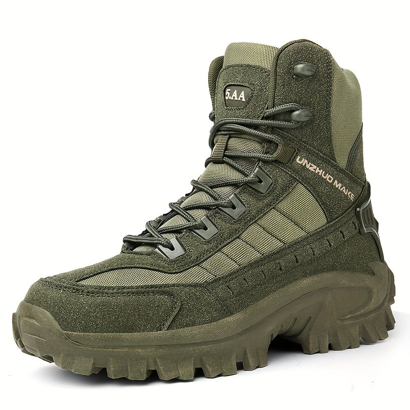 Men's Lightweight High-Top Tactical Hiking Boots – Slip-Resistant Durable Outdoor Boots for Jungle Hiking, Hunting & Adventure Travel, All-Season, Army Green Dark Brown Sand, US 6.5-12