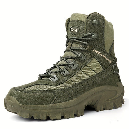 Men's Lightweight High-Top Tactical Hiking Boots – Slip-Resistant Durable Outdoor Boots for Jungle Hiking, Hunting & Adventure Travel, All-Season, Army Green Dark Brown Sand, US 6.5-12