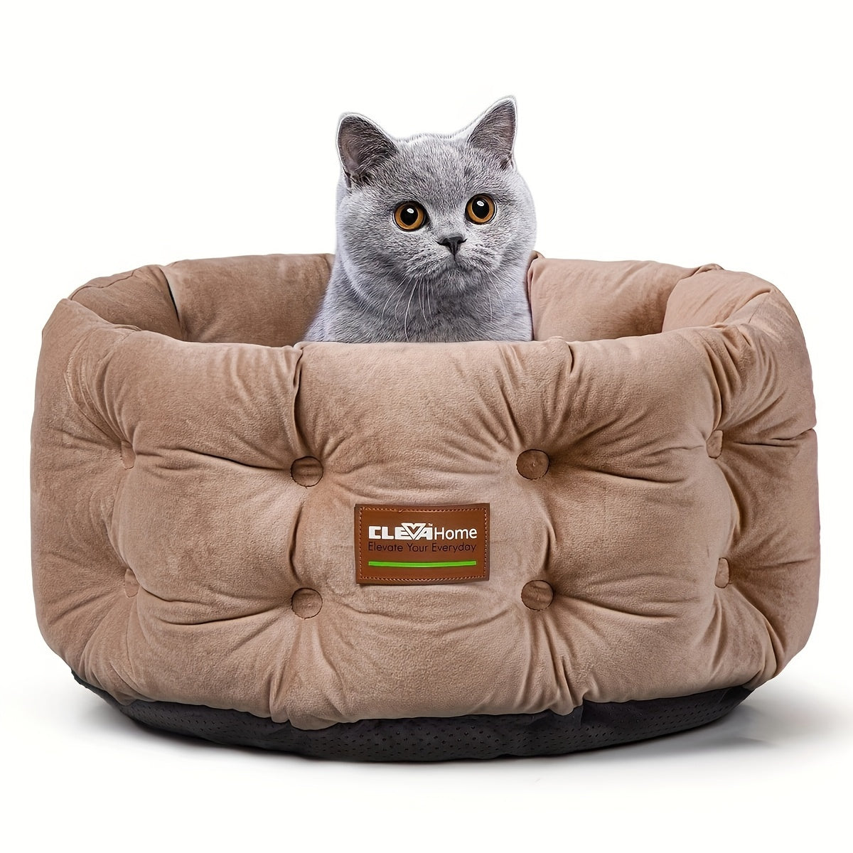 Round Velvet Cat Bed with Extra High Sides – Deep Nest Design, Machine Washable, Non-Slip Bottom, 20"x20"x8", for Indoor Cats & Small Pets Up to 15 lbs
