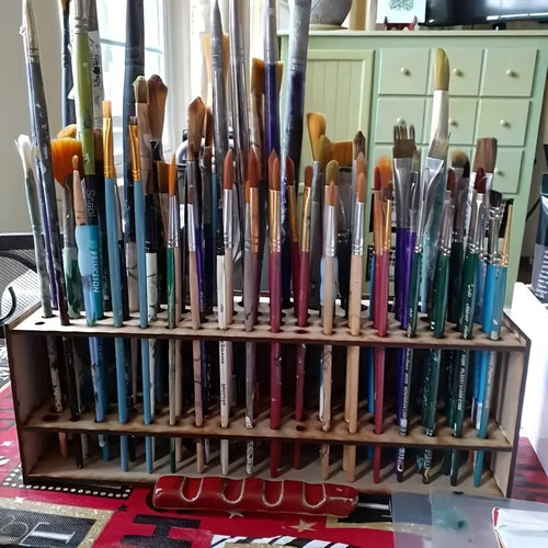 Wooden Paint Brush Holder 67 Holes - Desktop Pen Organizer for Artists, Art Supply Storage Box, Lightweight & Durable Brush Stand for Painting, Drawing & Crafts