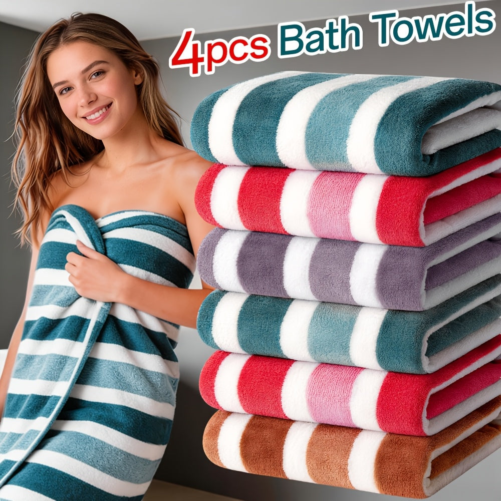 Striped Bath Towel Set Absorbent Quick-Dry Super Soft Skin-Friendly 27.6x55.1 Inch for Home Bathroom Beach – Available in 1 or 4 Pack Multiple Colors