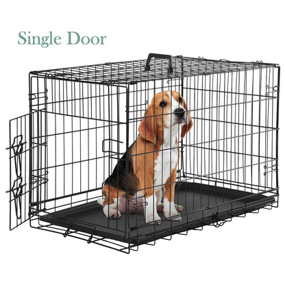 Folding Wire Dog Crate with Divider & Leak-Proof Tray – Double Door Collapsible Metal Kennel for Small, Medium & Large Dogs, Indoor, Outdoor & Travel Use