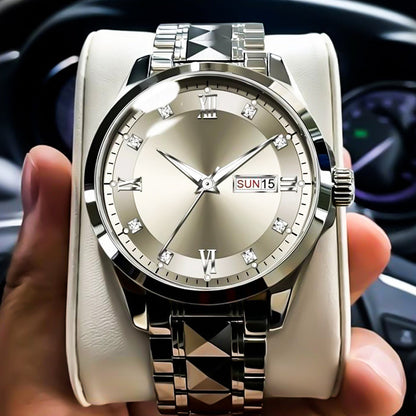 Men's Luxury Stainless Steel Watch with Luminous Hands & Date Display – Elegant Analog Timepiece for Business, Professional & Casual Wear, Ideal Gift for Him
