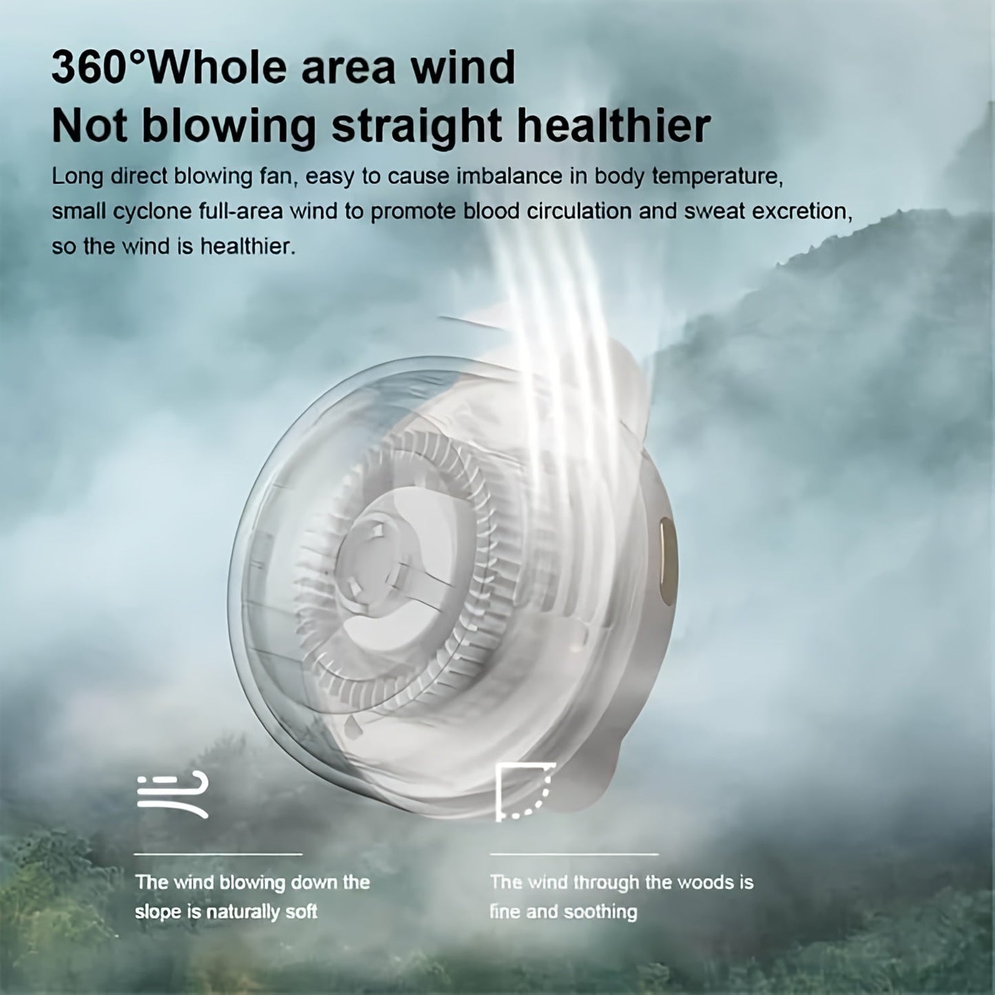 Mini Clip-On Bladeless Neck Fan USB Rechargeable 3-Speed 360° Airflow Portable Hands-Free Waist Hanging Cooling Fan for Hiking Camping Travel Golf Sports Outdoor