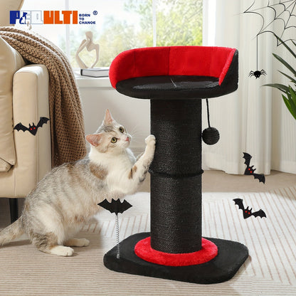 Cat Tree Tower Multi-Tier Sisal Scratching Post with Hanging Toys for Indoor Cats, Sturdy Cat Climbing Tower Activity Center for Energetic Cats, Available in Grey and Black